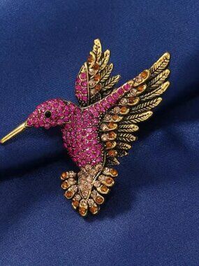Hummingbird Pink Crystal Pin Brooch